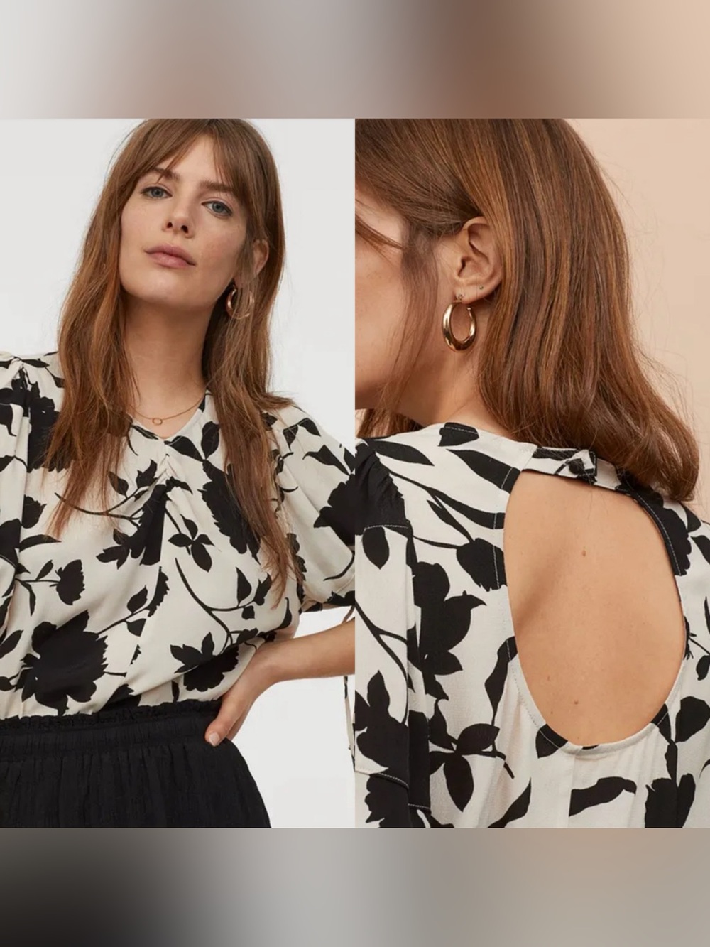 H&M Women’s Black & White Floral Keyhole Blouse size small
